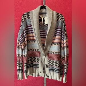 Anthropologie Multicolor Striped Knit Cardigan with Heather Gray Trim